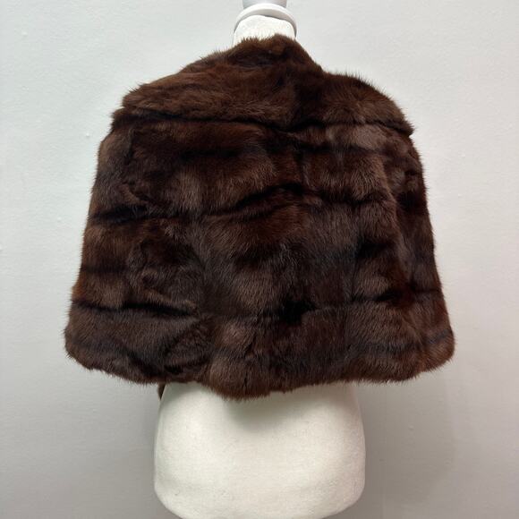 Vintage Brown Mink Fur Stole Capelet Shawl Wrap Union Label Satin Lined - Picture 5 of 16